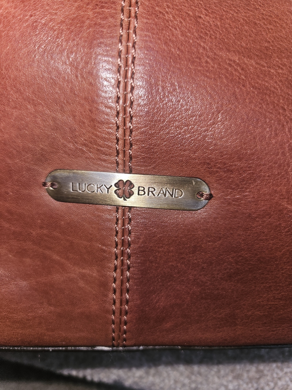 Lucky Brand Rust Leather Shoulder Bag with Brass Logo - Picture 5 of 10